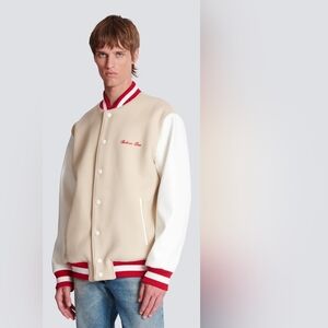 NWOT BALMAIN Virgin Wool & Faux Leather Varsity Jacket EU 50 US 42 L Org $2,990